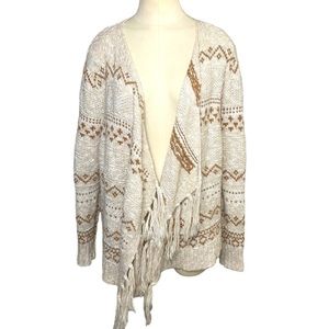 𝅺NEUTRAL Western Open Cardigan Cozy Oatmeal Brown Sweater Wrap Cottage Core Sz M
